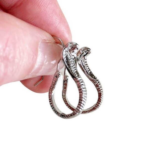 NEW Cobra Snake Earrings Silver Dangle Drop French Hooks Punk Rocker NWT - Picture 1 of 7